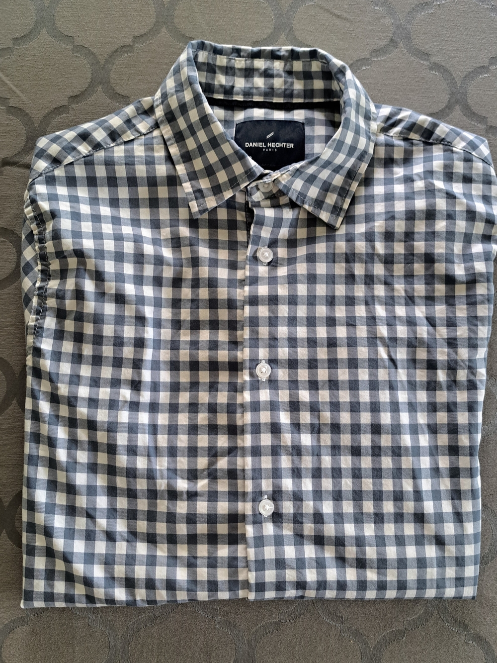 Daniel Hechter Navy and White Gingham Button-Down Shirt